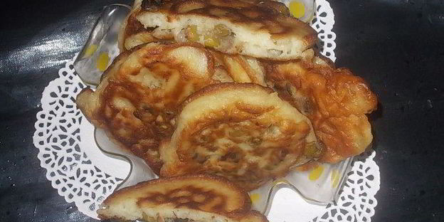 оладьи с зеленым горошком и шампиньонами