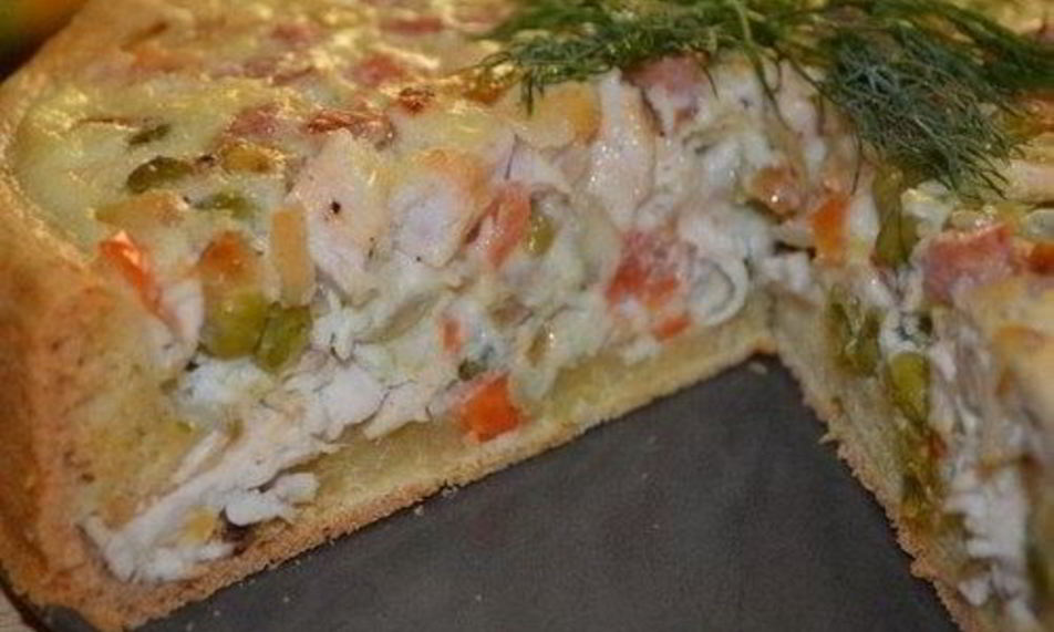 Рецепт открытого пирога с куриной грудкоя и овощами