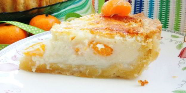 пирог с мандаринами и йогуртовой заливкой на рубленом тесте