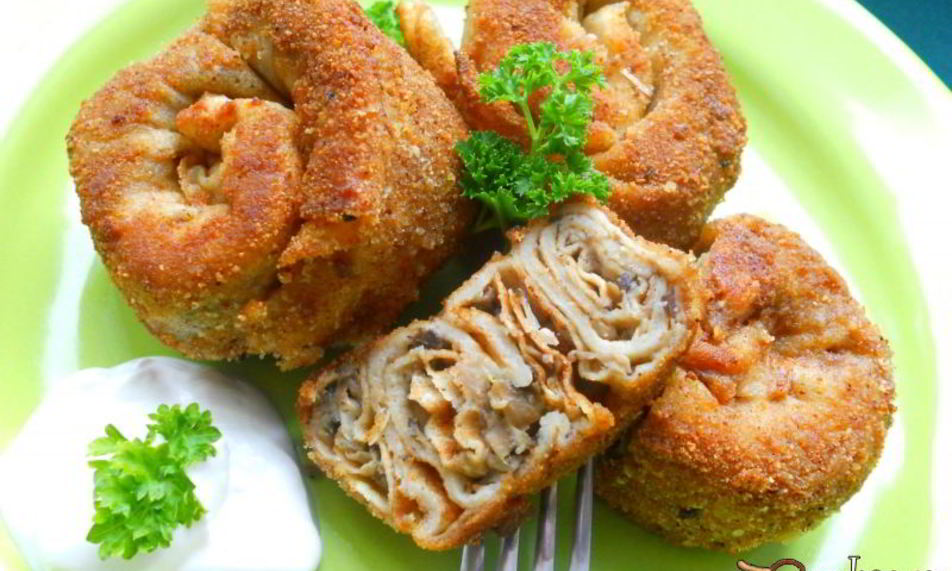 Рецепт блинчатых пирожков с грибами улитки