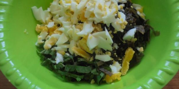 цельнозерновые пирожки со снытью, морской капустой и яйцом