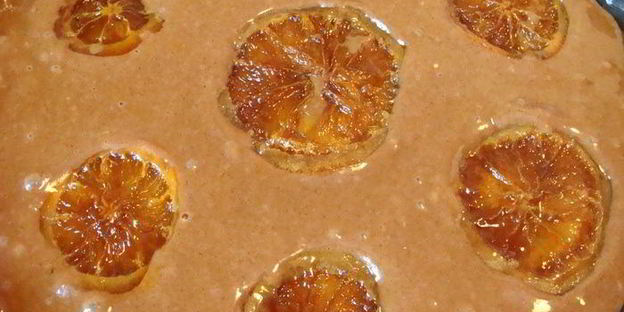 коврижка на гранатовом соке с карамелизированными апельсинами