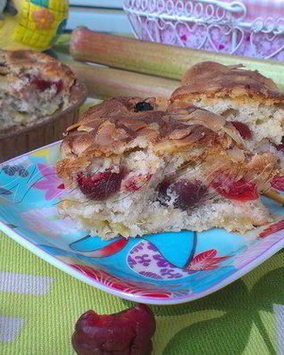 Шарлотка с ревенем, вяленой вишней и пряностями