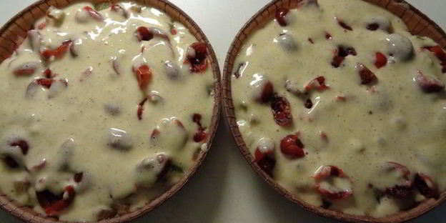 шарлотка с ревенем, вяленой вишней и пряностями