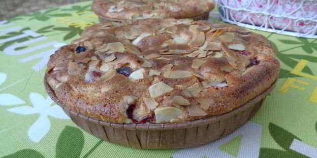 шарлотка с ревенем, вяленой вишней и пряностями