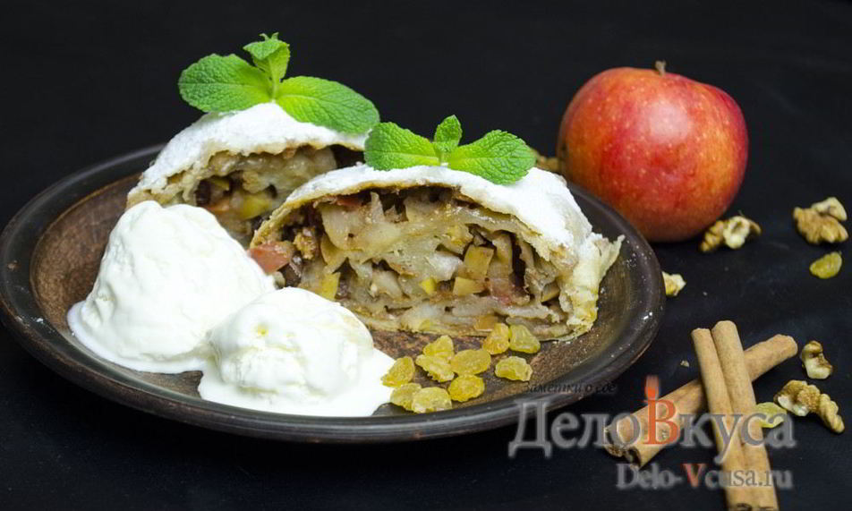 Рецепт штруделя с яблоками, изюмом и грецкими орехами