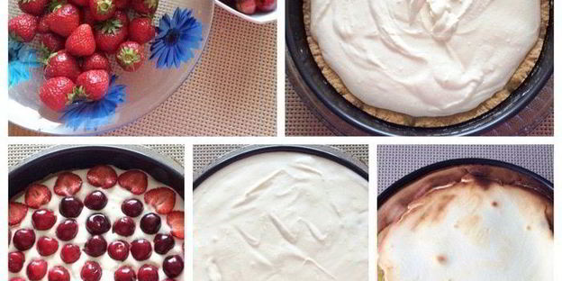 творожник со свежей клубникой и черешней