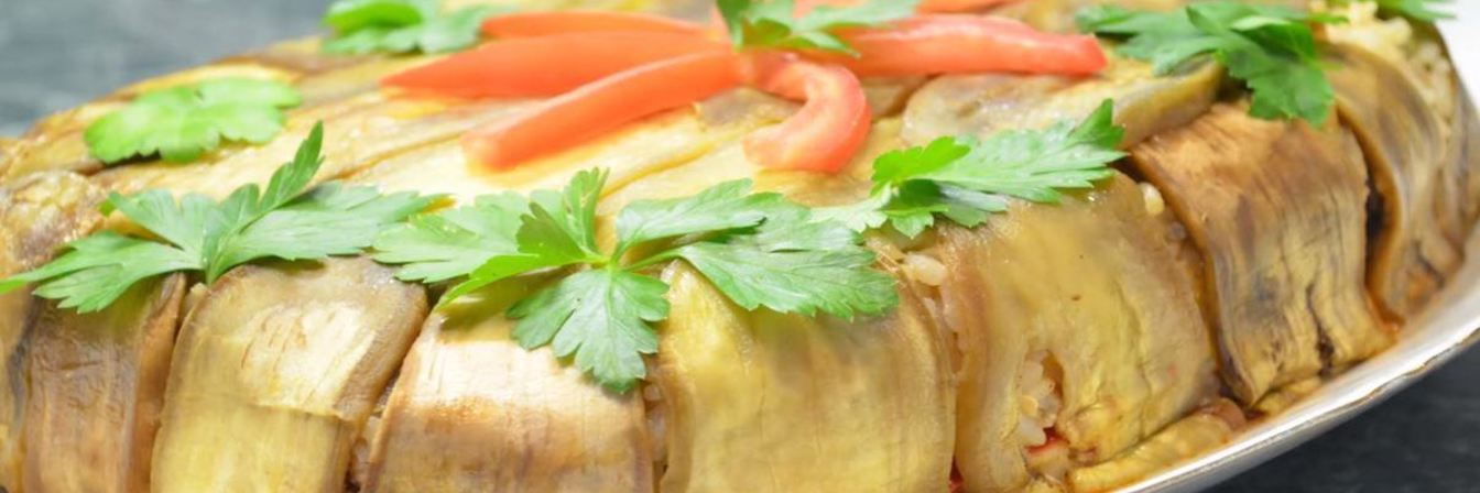 Торт из баклажанов с рисом и фаршем