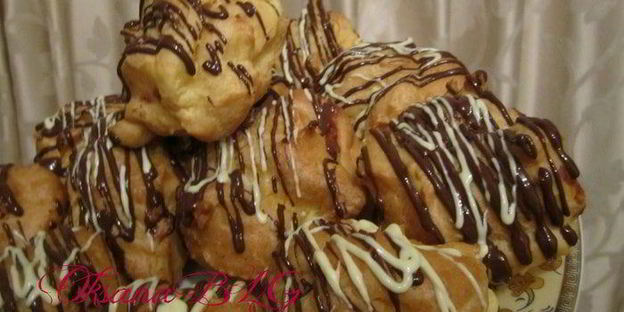 заварное пирожное с заварным кремом на белом шоколаде