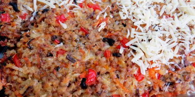 запеканка из гречки с фаршем, грибами и сыром