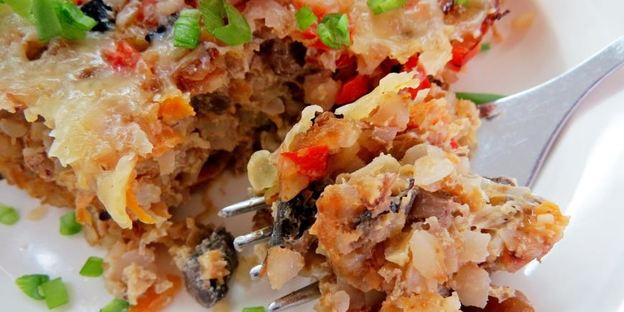 запеканка из гречки с фаршем, грибами и сыром