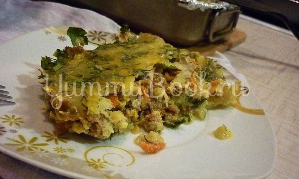 Рецепт запеканки из кабачков и фарша под сырно-яичной заливкой