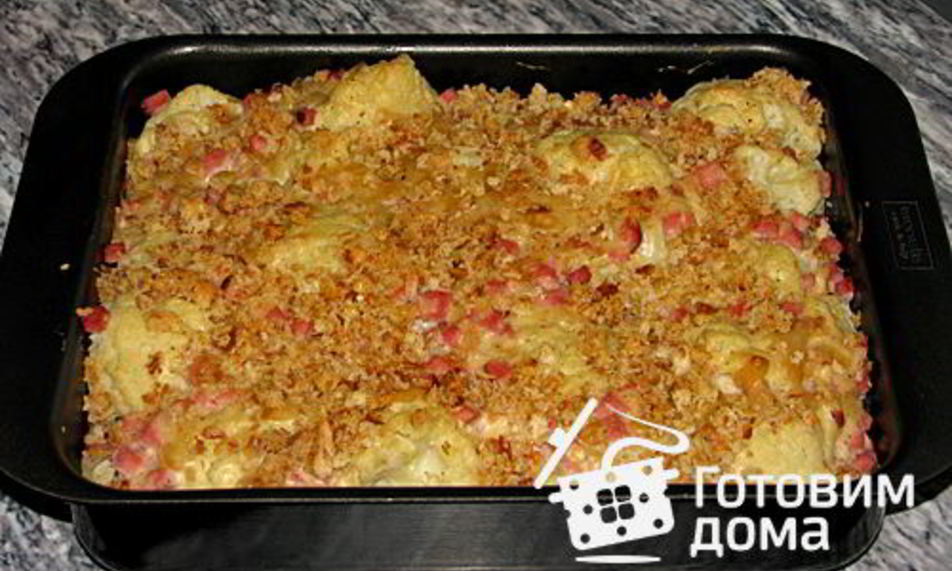 Рецепт запеканки из цветной капусты с ветчиной