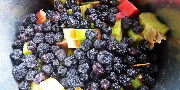 компот из ревеня, черноплодки и изюма