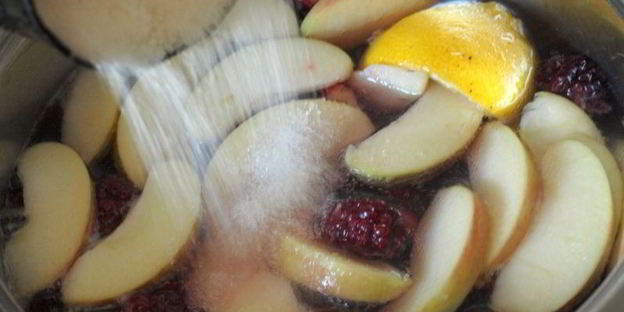 компот из терна, яблок и ежевики с мятой и лимоном