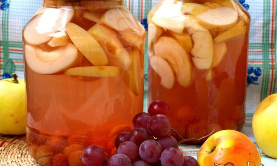 Рецепт компота из яблок с виноградом на зиму