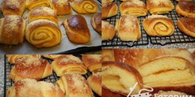 дрожжевые рулетики с яблочным повидлом