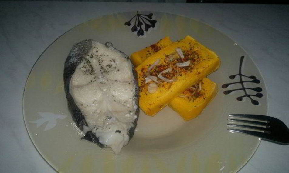 Рецепт брускетты из тыквы с шалотом и отварной стейк из зубатки