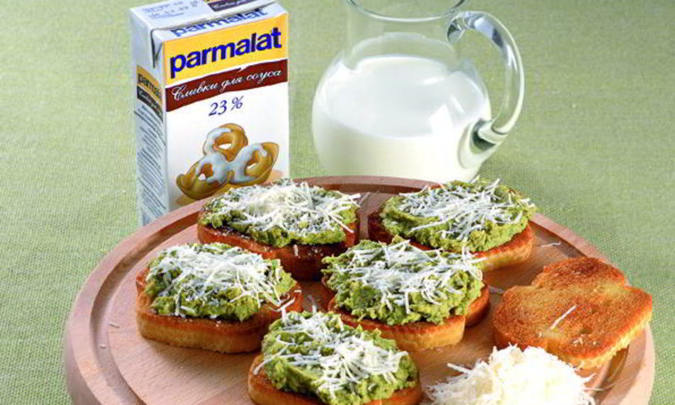 Рецепт брускетты со сливочным пюре из горошка с мятой