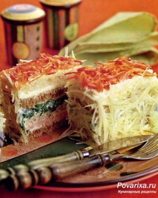 Бутербродные слоеные тортики с окороком