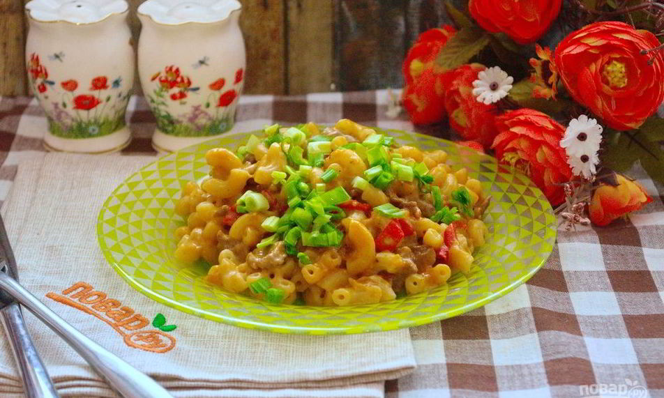 Рецепт макарон чизбургер