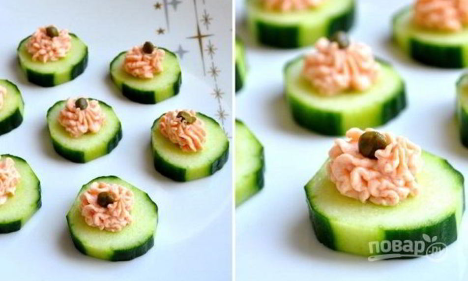 Рецепт канапе с огурцом и красной рыбой