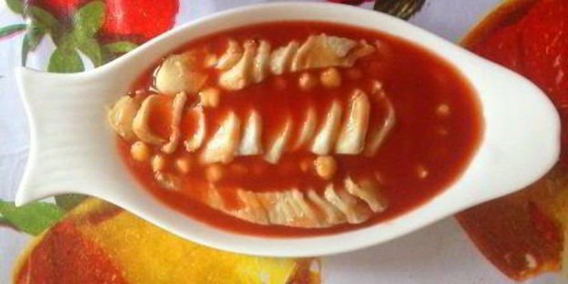 томатный холодец с белой рыбой