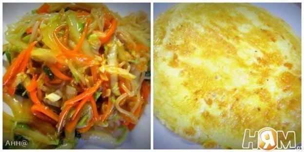 омусоба — японский омлет с овощам и соусом тонкацу