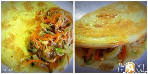 омусоба — японский омлет с овощам и соусом тонкацу