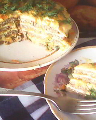 Печеночно-омлетный торт