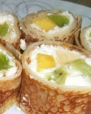 Роллы с фруктами и творогом