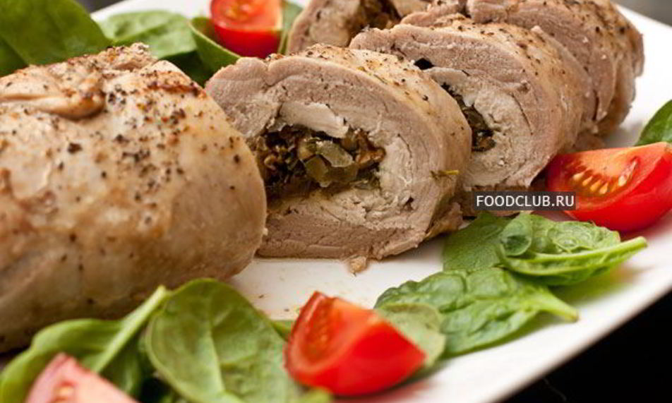 Рецепт рулета из свинины с курицей и грибами