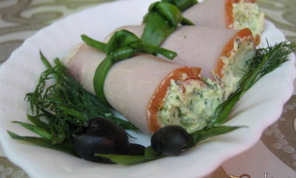Рецепт рулетиков с творожным сыром и зеленью