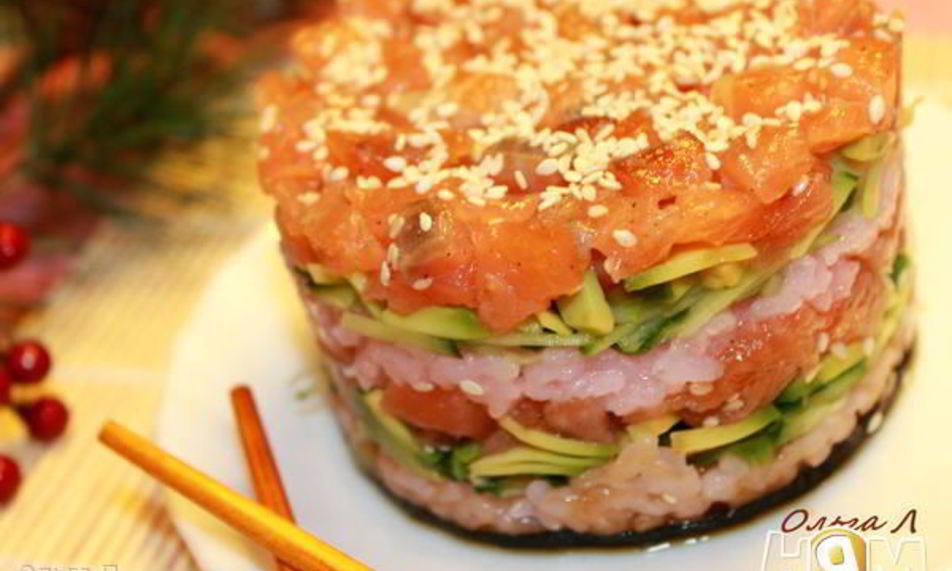 Рецепт салатных суш башенки