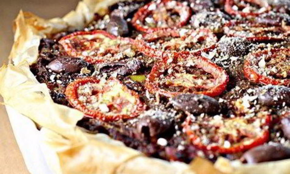 Рецепт тарта с печеными баклажанами и сладким перцем