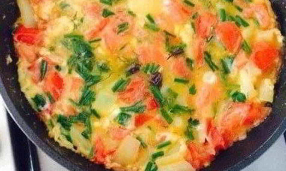 Рецепт яичницы с помидорами и болгарскима перцема